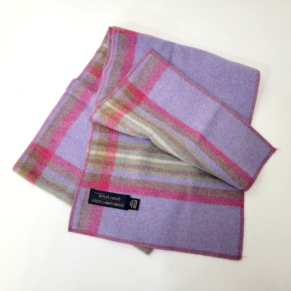 Irish Lambswool Purple Plaid Scarf - Picture 2 of 4